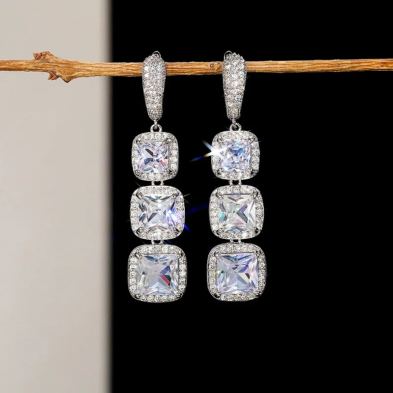 Silver Drop Earrings with Zircon Stones 6 Silver Drop Earrings with Zircon Stones - Image 6