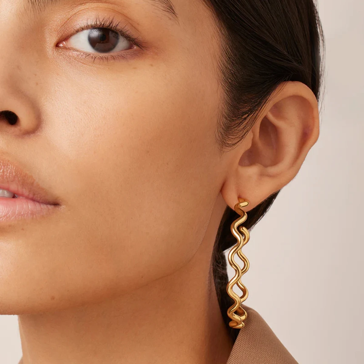 Stainless Steel Gold-Tone Hoop Earrings 6 Stainless Steel Gold-Tone Hoop Earrings - Image 6