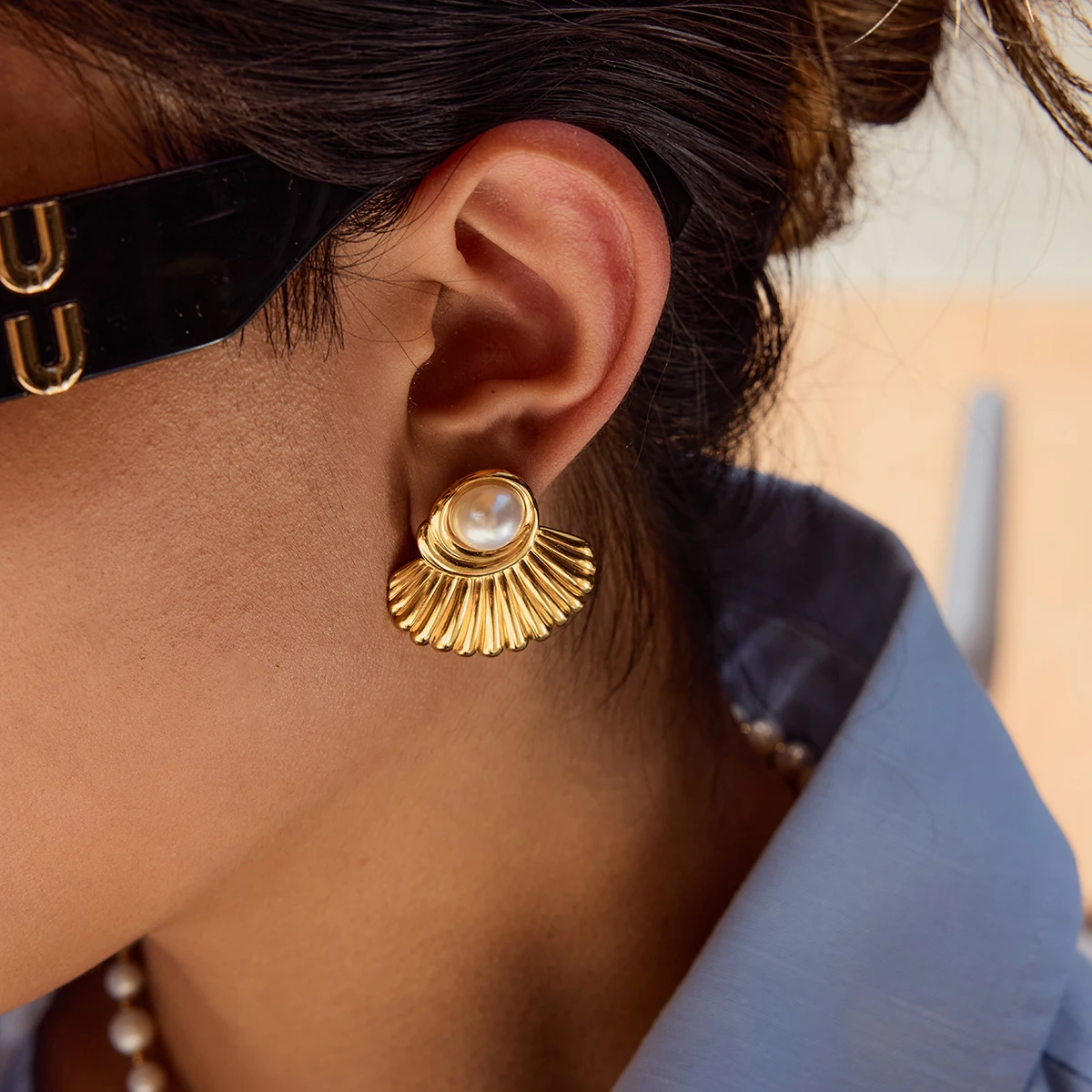 Elegant Gold-Tone Stainless Steel Earrings Collection 6 Elegant Gold-Tone Stainless Steel Earrings Collection - Image 6