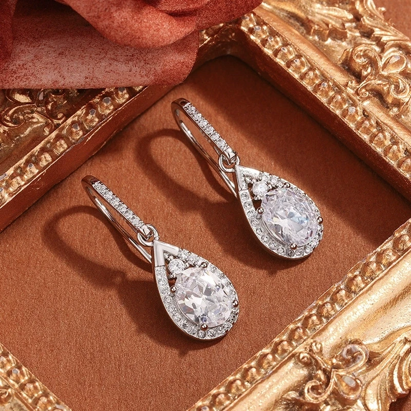 Silver Water Drop Zircon Earrings LL-YS1139 3 Silver Water Drop Zircon Earrings LL-YS1139 - Image 3