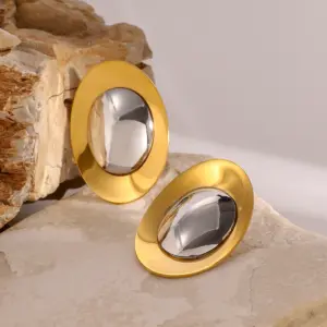 Stainless Steel Oval Earrings with Gold Tone 10 Sa175def7863848eaab2745da49f034eaH