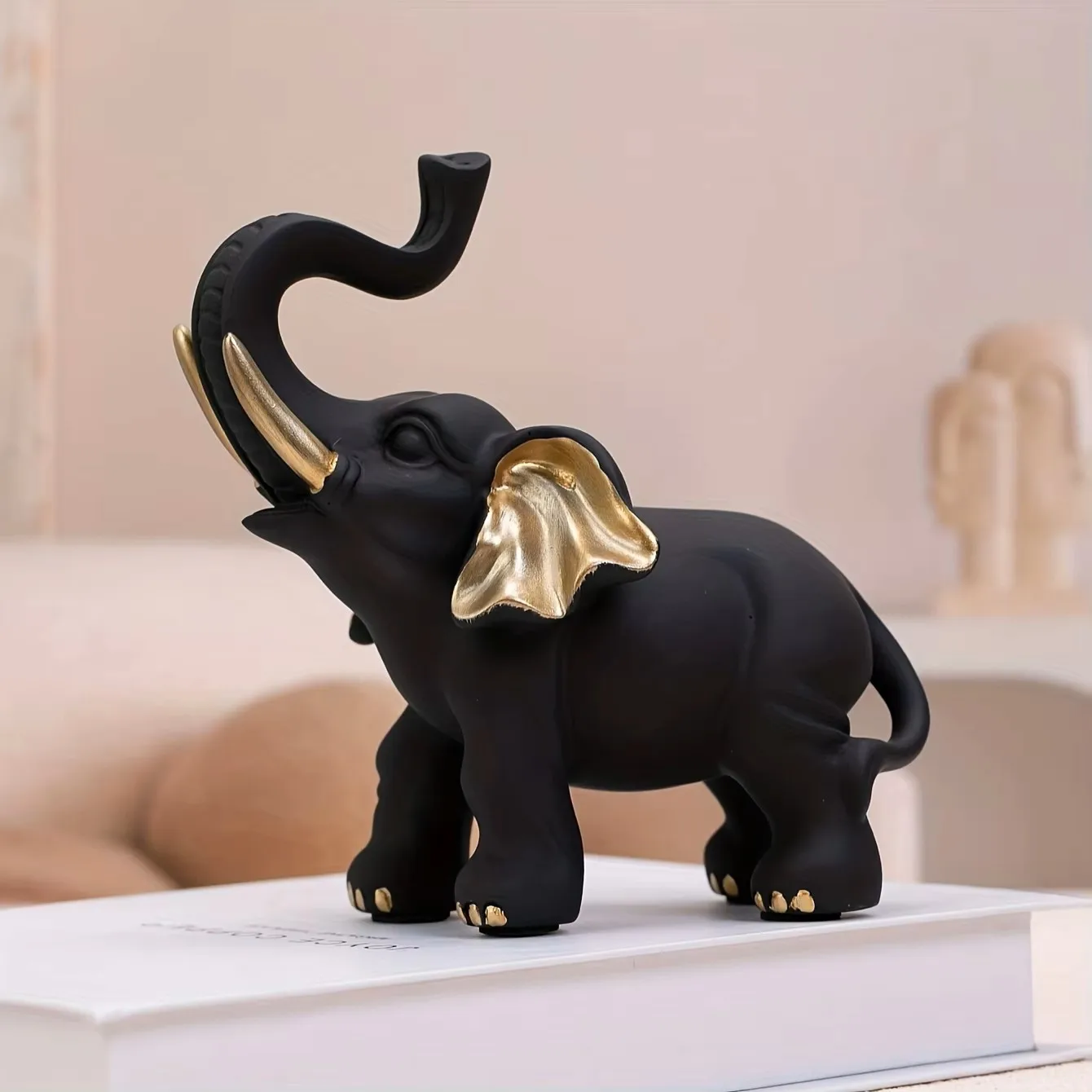 Elegant Black and Gold Lucky Elephant Figurine 2 Elegant Black and Gold Lucky Elephant Figurine - Image 2