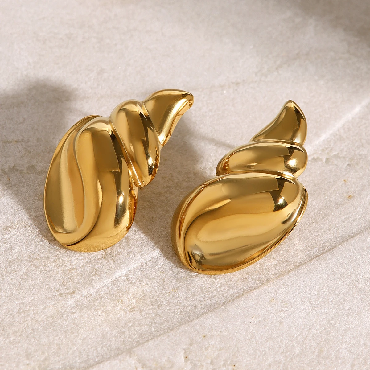 Bold Gold Conch Stainless Steel Earrings 6 Bold Gold Conch Stainless Steel Earrings - Image 6