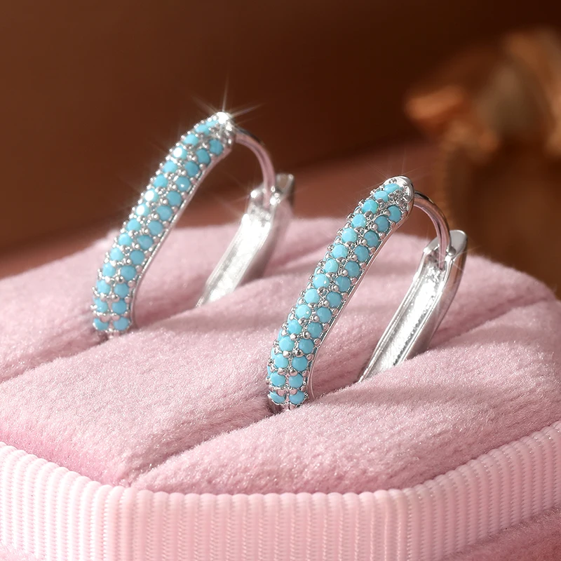 Silver Tone Imitation Turquoise Hoop Earrings 2 Silver Tone Imitation Turquoise Hoop Earrings - Image 2