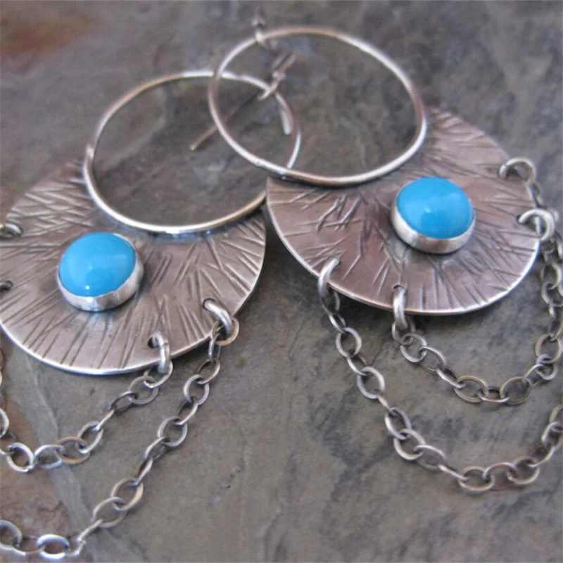 Vintage Moon Blue Stone Earrings for Women 5 Vintage Moon Blue Stone Earrings for Women - Image 5