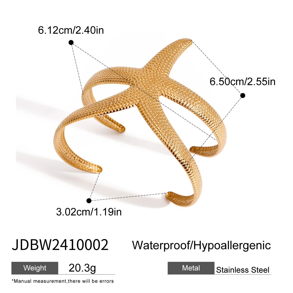 Gold Stainless Steel Starfish Cuff Bracelet 7 Gold Stainless Steel Starfish Cuff Bracelet - Image 7