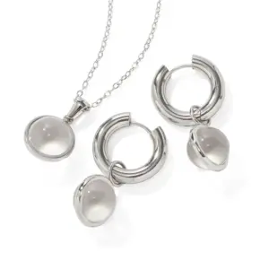 Elegant Stainless Steel and Glass Jewelry Set