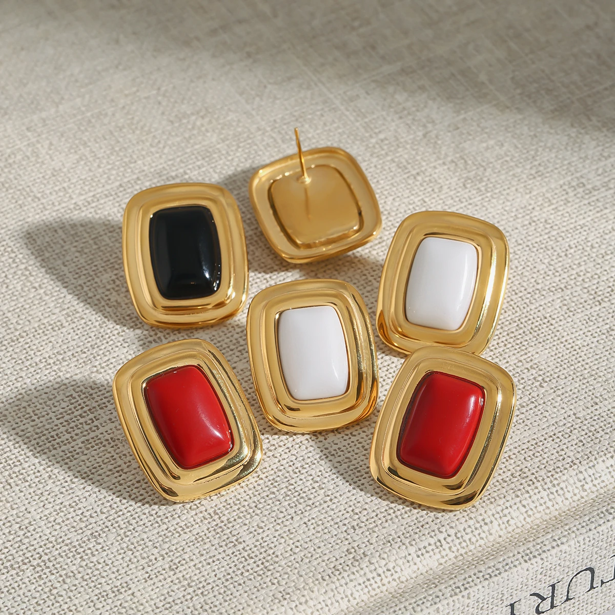 Vintage Stainless Steel Square Earrings in Gold Tones 6 Vintage Stainless Steel Square Earrings in Gold Tones - Image 6