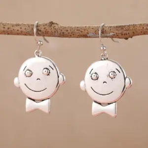 Vintage Silver Drop Earrings with Playful Faces 7 Sa2f095b56b384787a368596e4e9b58d2y