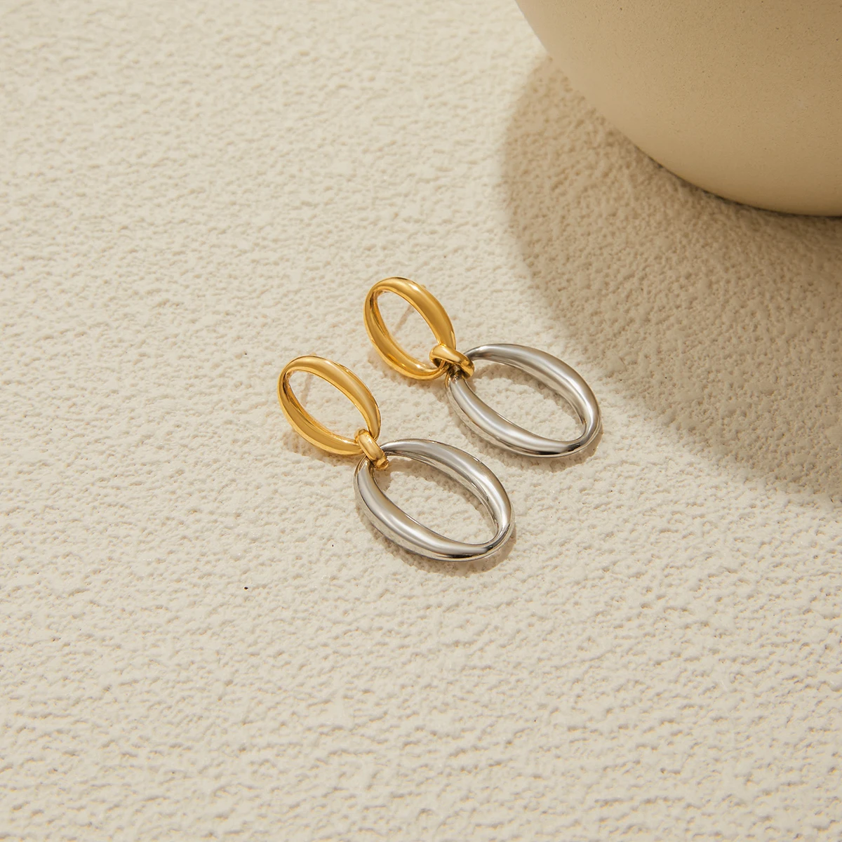 Two-Tone Stainless Steel Geometric Earrings for Women 5 Two-Tone Stainless Steel Geometric Earrings for Women - Image 5