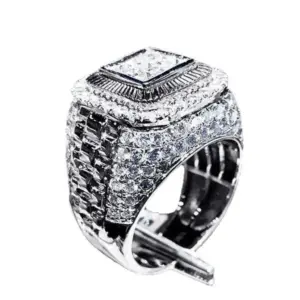 Men's Geometric White Zircon Cocktail Ring 6 Sa3358254a5ac471995d6249a75efee48E