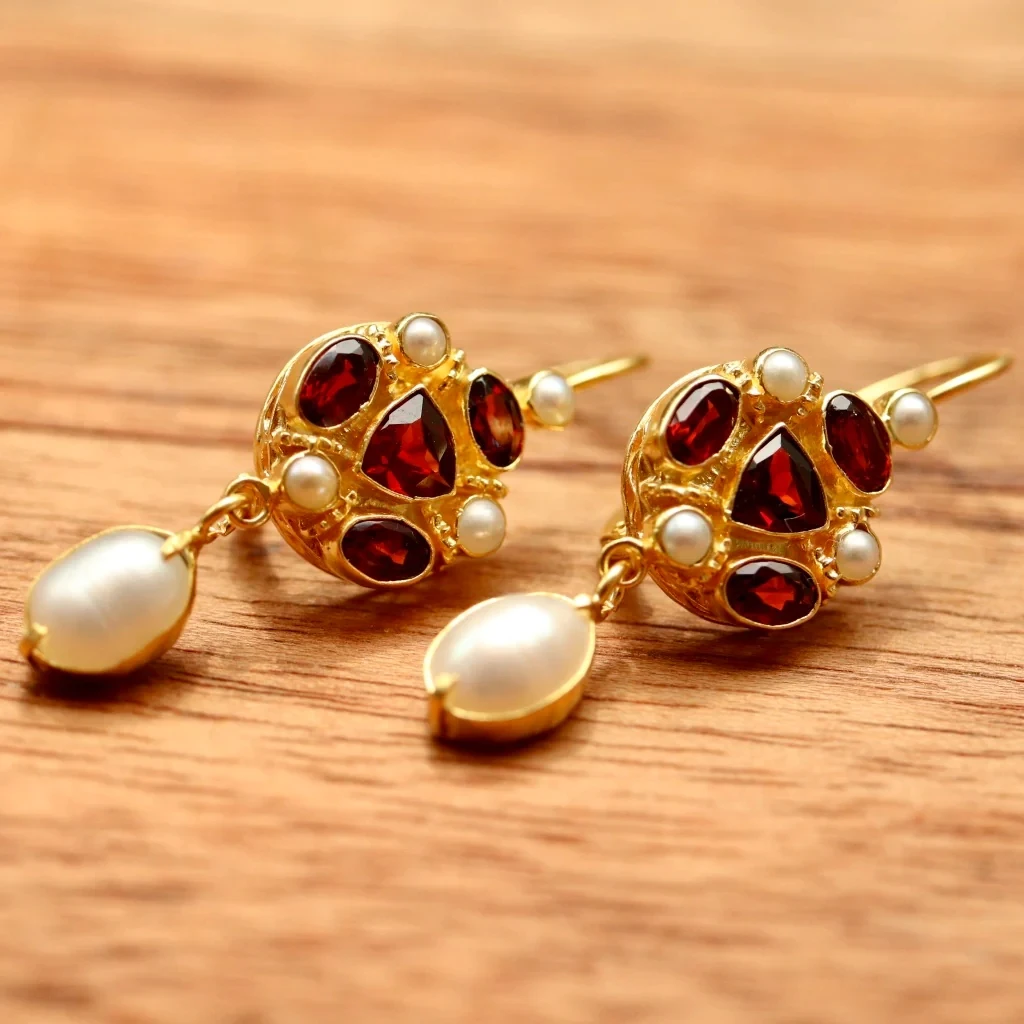 Vintage Gold-Tone Red Stone Drop Earrings 2 Vintage Gold-Tone Red Stone Drop Earrings - Image 2