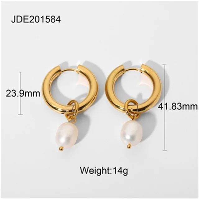 Gold Stainless Steel Pearl Drop Earrings 10 Gold Stainless Steel Pearl Drop Earrings - Image 10