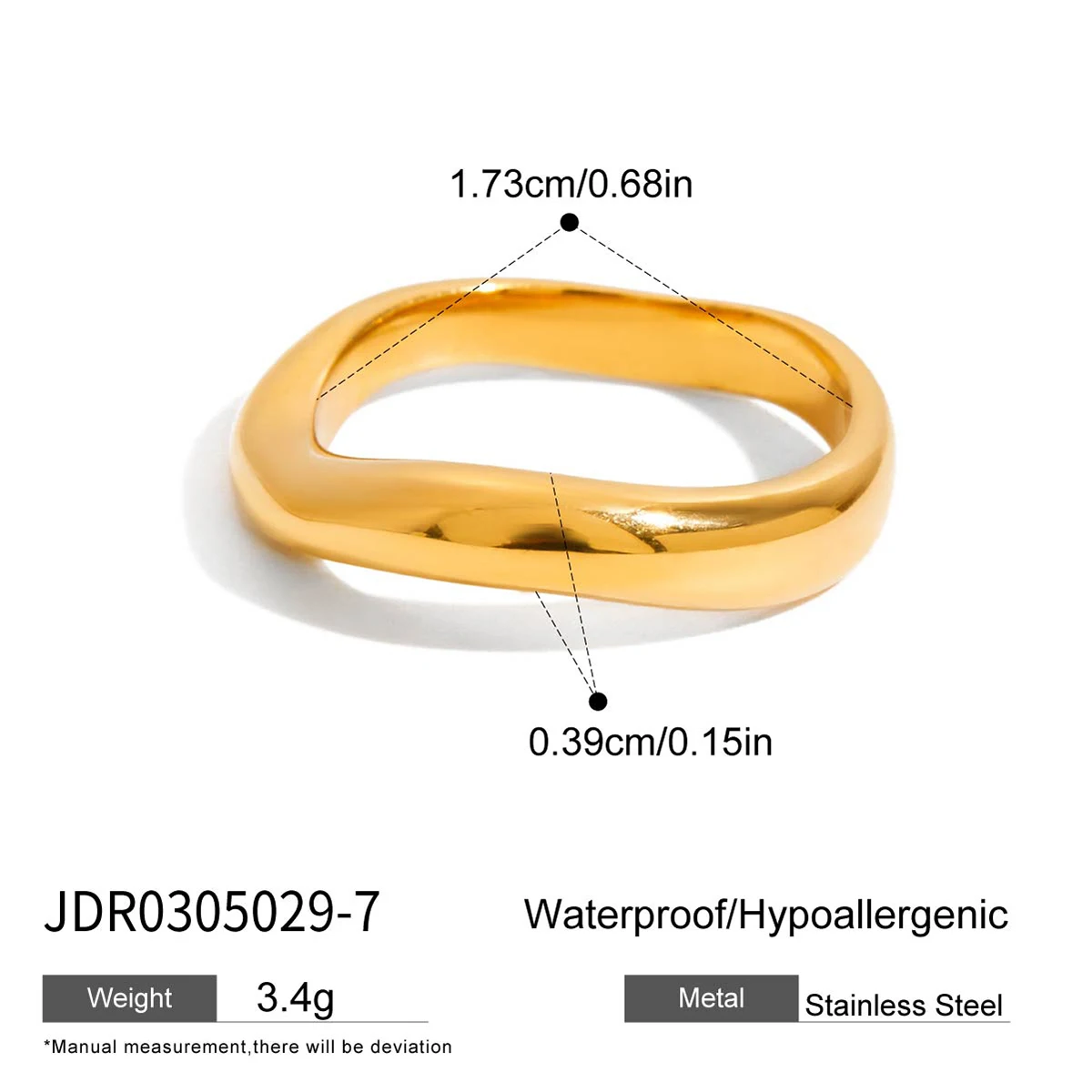 Gold-tone Stainless Steel Wave Ring 6-8 7 Gold-tone Stainless Steel Wave Ring 6-8 - Image 7