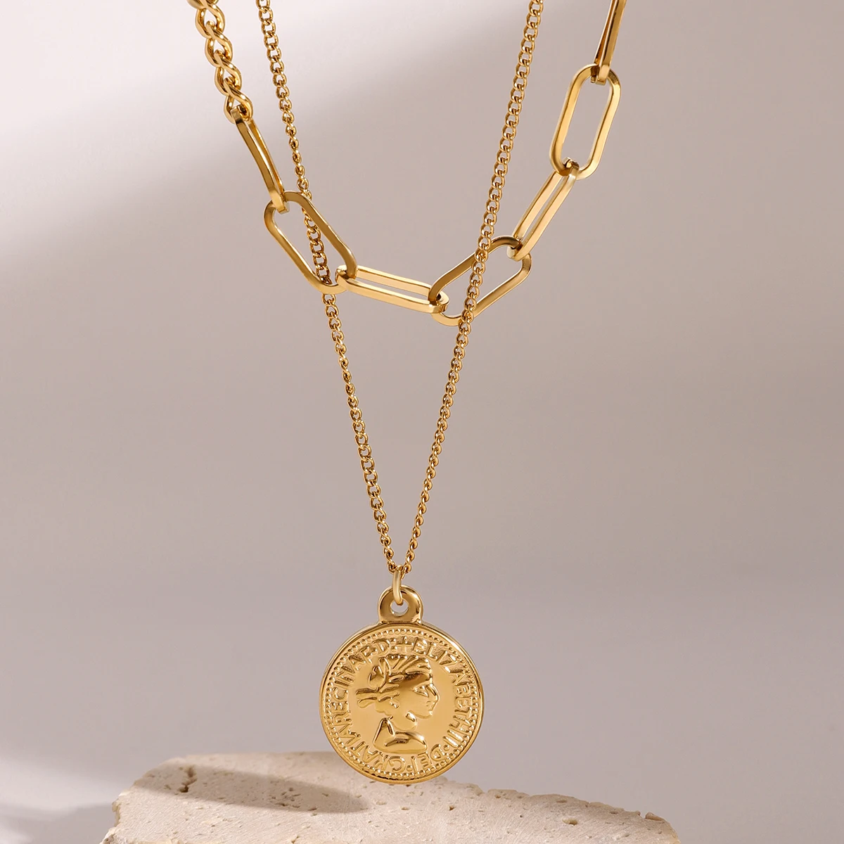 Gold-Toned Stainless Steel Layered Necklace 3 Gold-Toned Stainless Steel Layered Necklace - Image 3