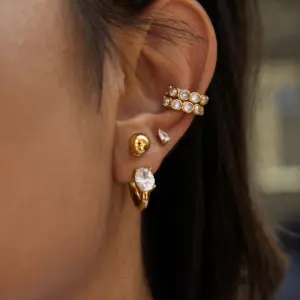 Stainless Steel Gold & Zircon C-Shape Earrings