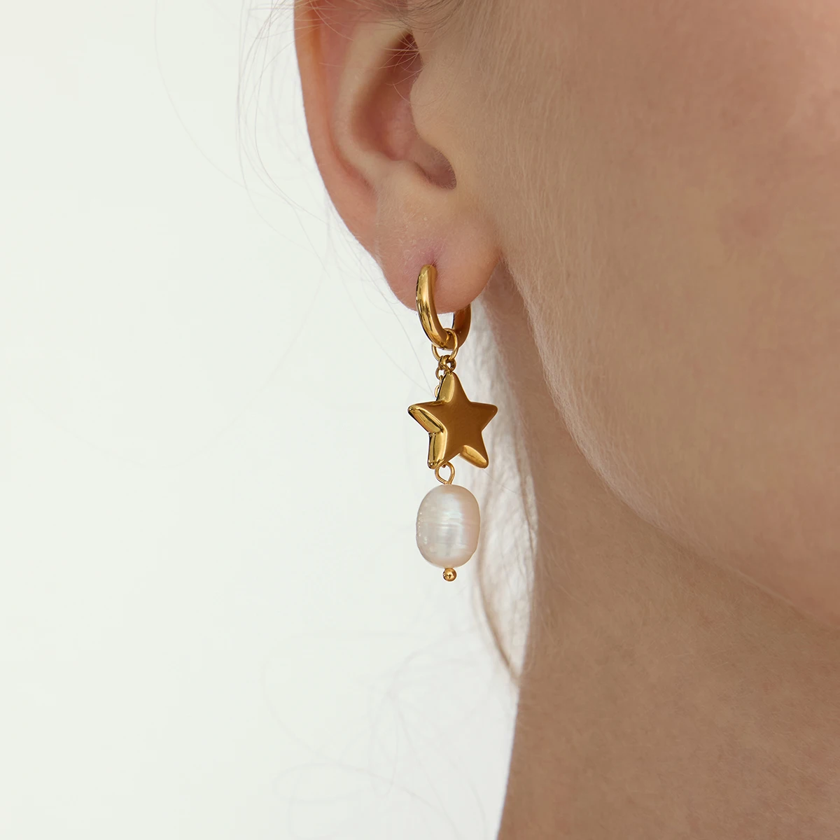 Stainless Steel Star Pearl Earrings 2 Stainless Steel Star Pearl Earrings - Image 2