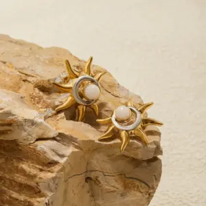 Celestial Sun & Moonstone Earrings in Stainless Steel 10 Sa49a54b85e5b4166a67eb8af99f3bae05