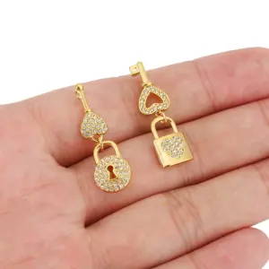 Gold Key Lock Earrings with Zircon Stones 11 Sa4c116c22fa942fc8ada73109303872f9