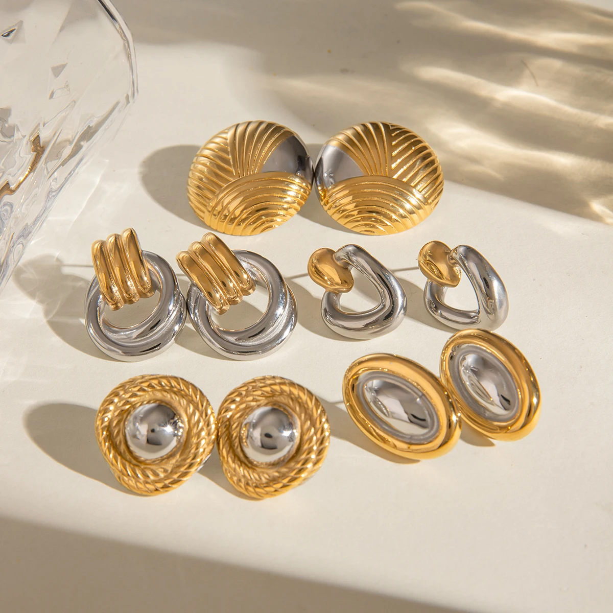 Stainless Steel Geometric Earrings Collection 3 Stainless Steel Geometric Earrings Collection - Image 3