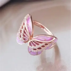 Rose Gold Butterfly Ring with Pink Enamel 6 Sa53dc84fa62f4e468a6a4007333226f0B