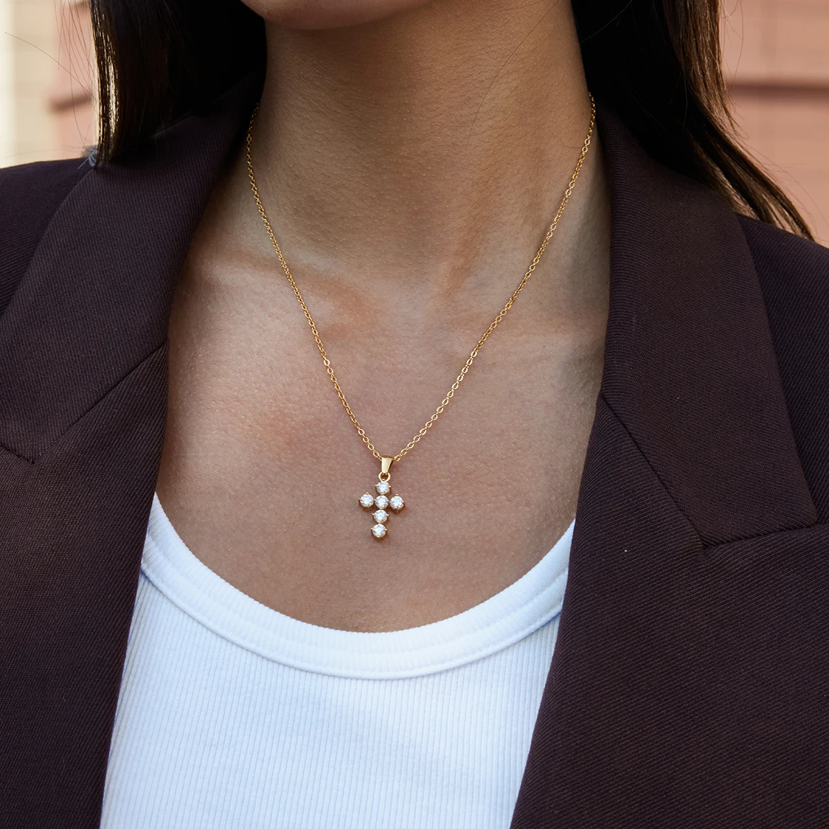 Stainless Steel Gold Cross Necklace JDN0307035 3 Stainless Steel Gold Cross Necklace JDN0307035 - Image 3