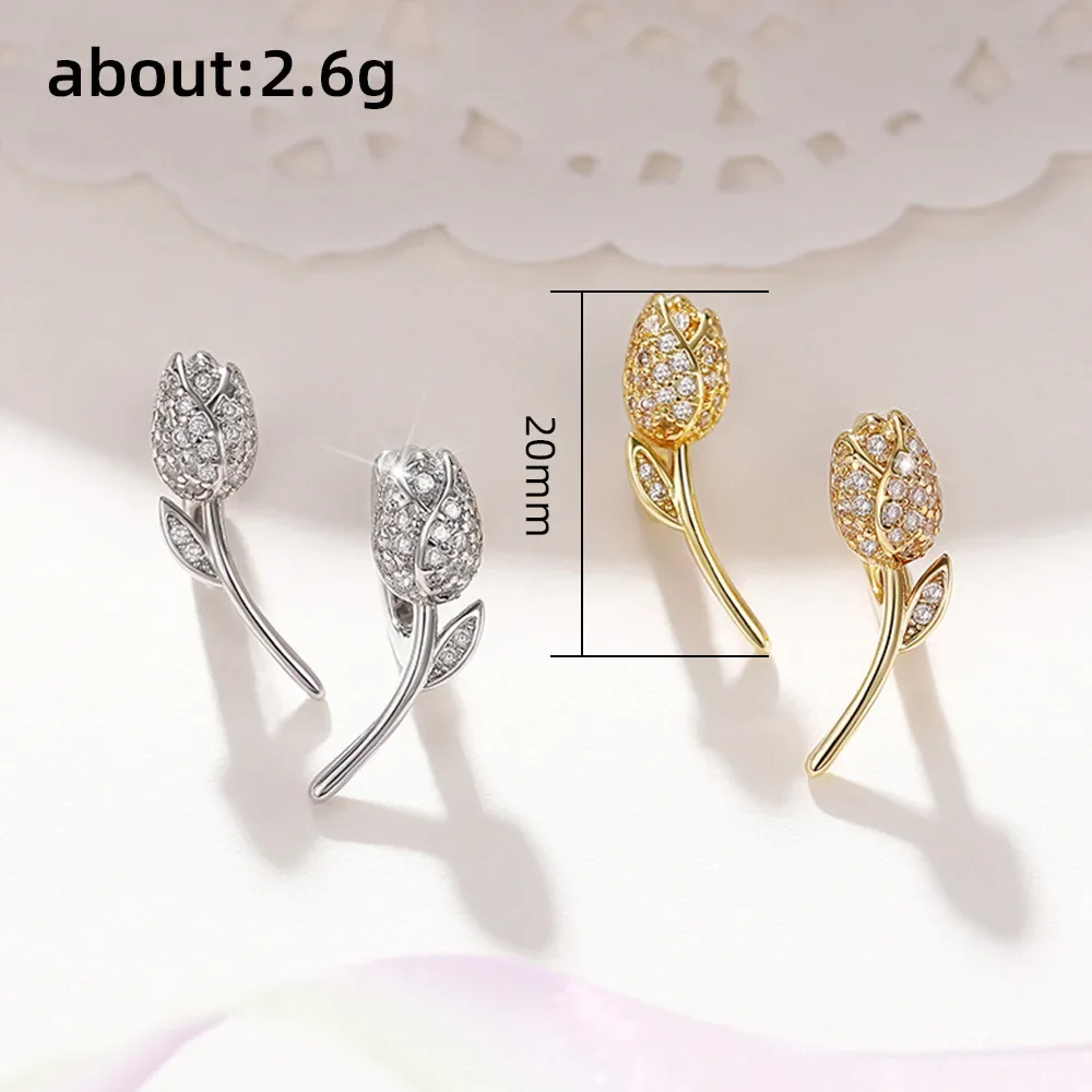Flower Stud Earrings with Cubic Zirconia 5 Flower Stud Earrings with Cubic Zirconia - Image 5