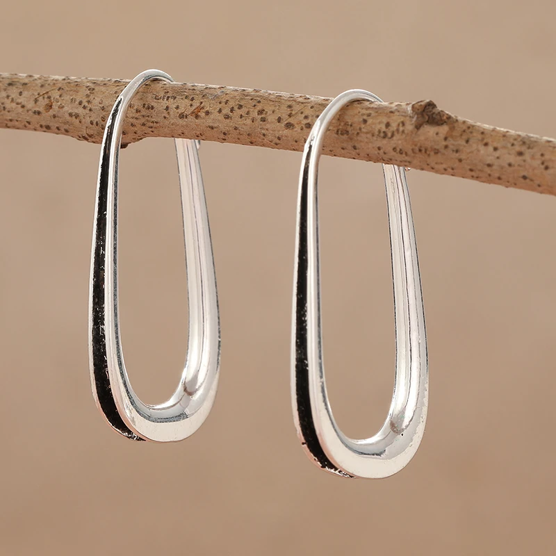Silver Geometric Drop Earrings for Women 2 Silver Geometric Drop Earrings for Women - Image 2