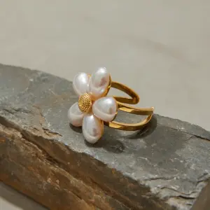 Floral Pearl Ring in Stainless Steel 9 Sa5bf7c93b5ce42bb97b71d1dae59dc19A