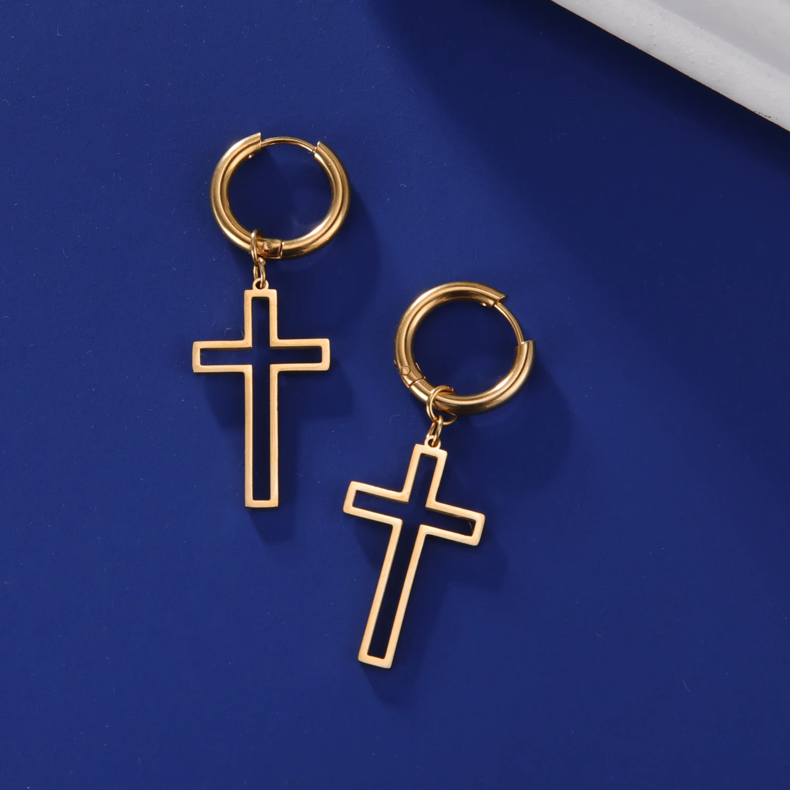 Stainless Steel Cross Drop Earrings for Men Women 4 Stainless Steel Cross Drop Earrings for Men Women - Image 4