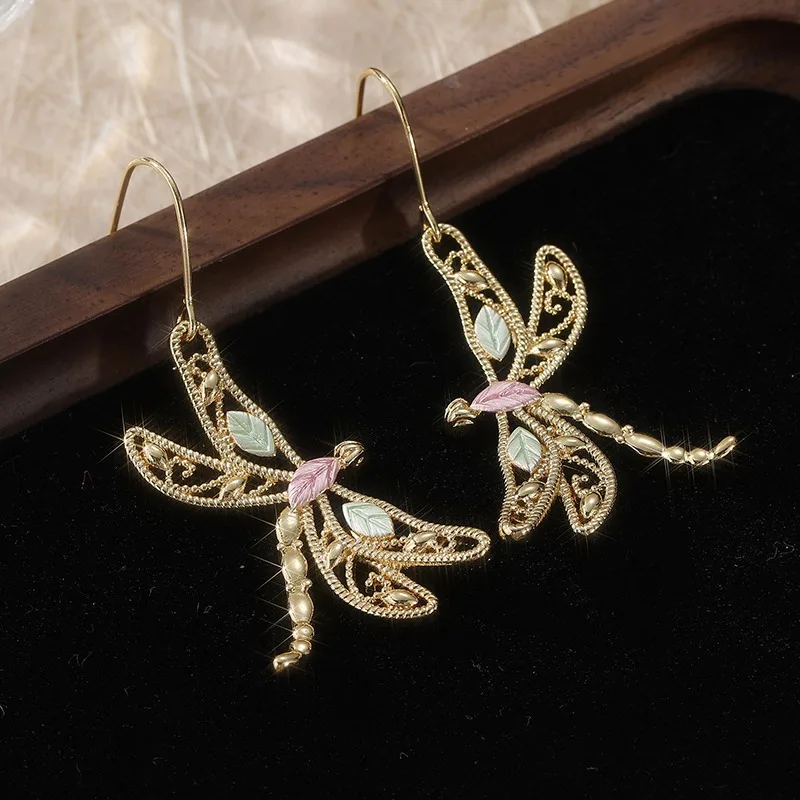Vintage Copper Dragonfly Drop Earrings in Gold & Silver 4 Vintage Copper Dragonfly Drop Earrings in Gold & Silver - Image 4