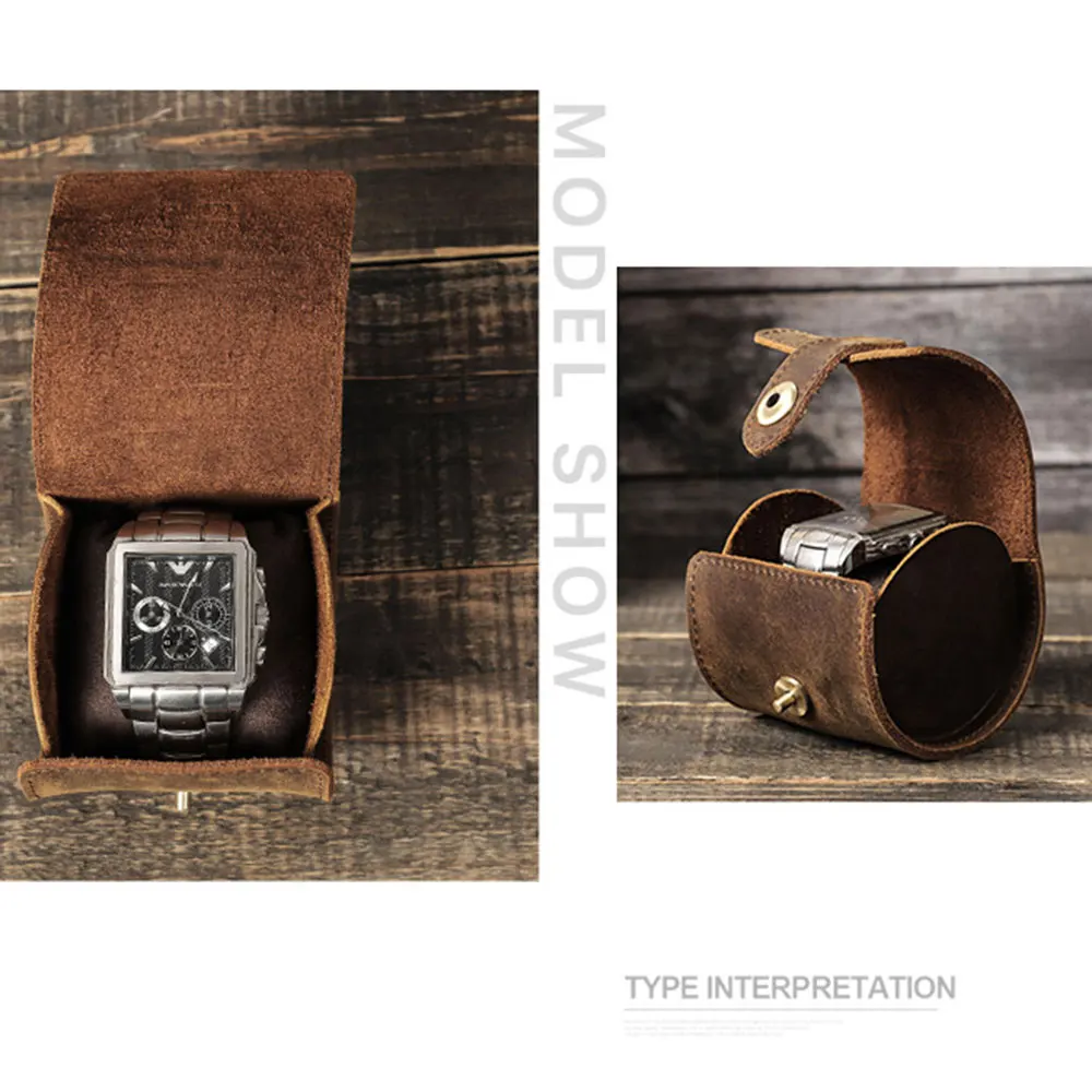 Genuine Leather Tonneau Watch Roll Organizer 6 Genuine Leather Tonneau Watch Roll Organizer - Image 6