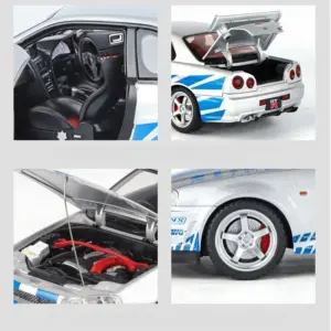 Silver Nissan Skyline GTR-R34 Diecast Model 1:18 Scale 14 Sa7642c5ccbc94d14a2215bb11df078d37