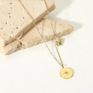 Gold-Toned Stainless Steel Coin Necklace 12 Sa77cfda34f404542b1bc80df43934bc7U