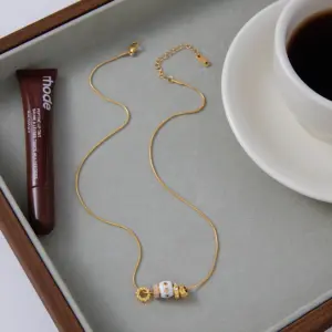 Gold Bead Necklace with Colorful Pendant 12 Sa78b33a84bfc44f59aeece95118e58b3F
