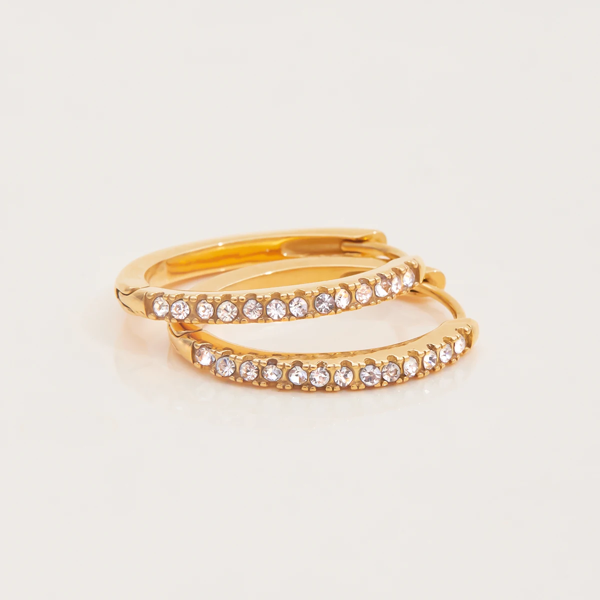 Gold Stainless Steel Hoop Earrings with Zirconia 5 Gold Stainless Steel Hoop Earrings with Zirconia - Image 5