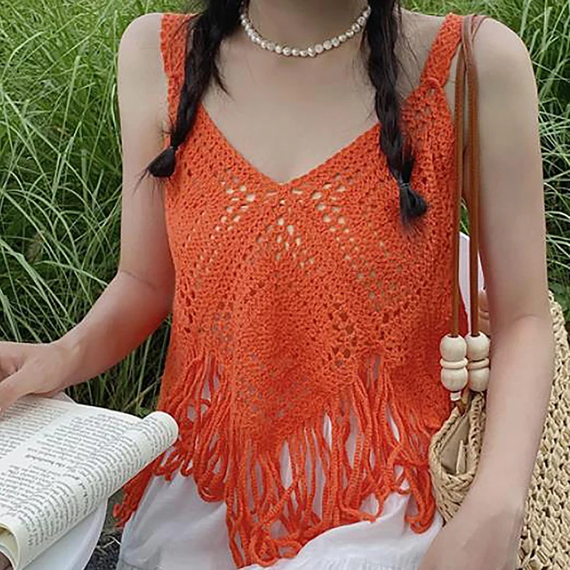 Vibrant Orange Knitted Summer Tank Top 5 Vibrant Orange Knitted Summer Tank Top - Image 5