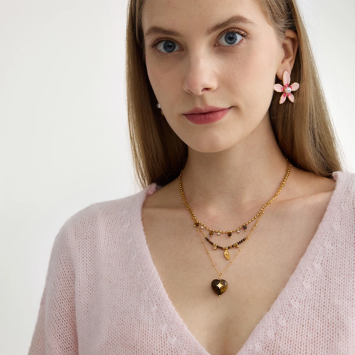 Stainless Steel Heart Tiger Eye Necklace 3 Stainless Steel Heart Tiger Eye Necklace - Image 3