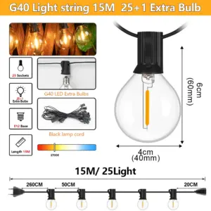 Outdoor LED G40 String Lights with 2200K Warm Glow 18 Sa81bcc33f9514450b78837a61cab3da0G 1