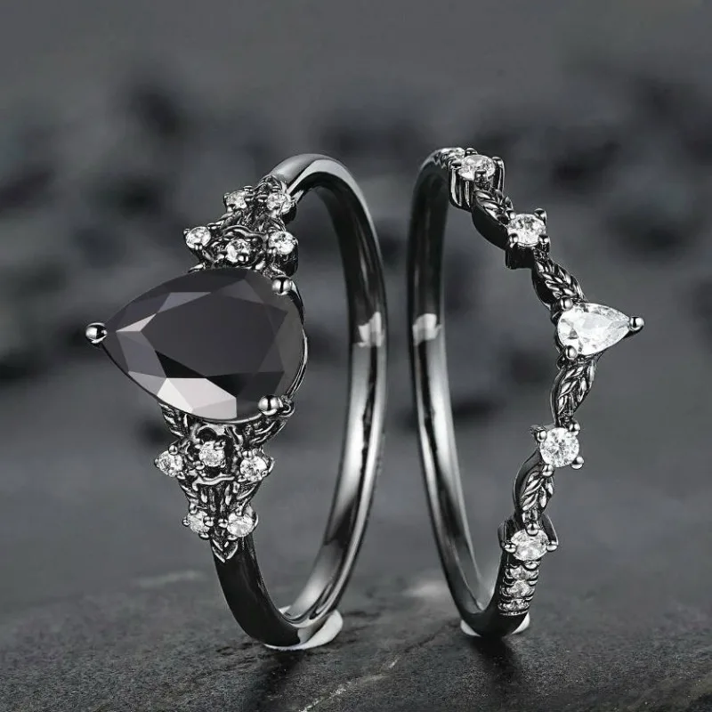 Elegant Black Floral Women's Ring Set 3 Elegant Black Floral Women's Ring Set - Image 3