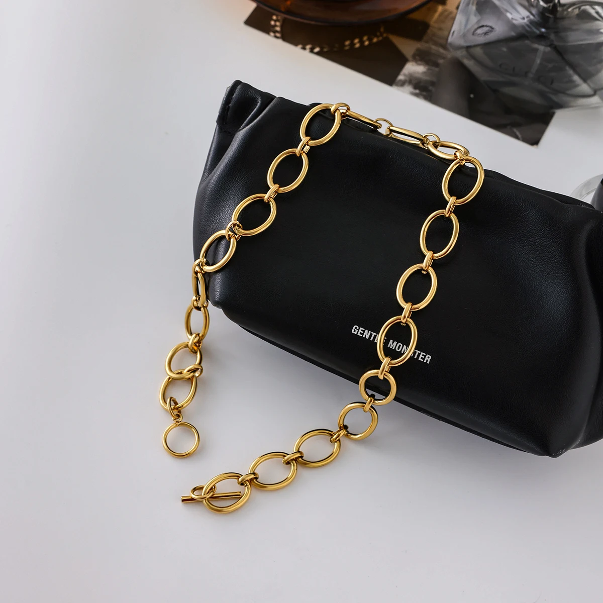 Gold-Tone Stainless Steel Geometric Necklace 6 Gold-Tone Stainless Steel Geometric Necklace - Image 6