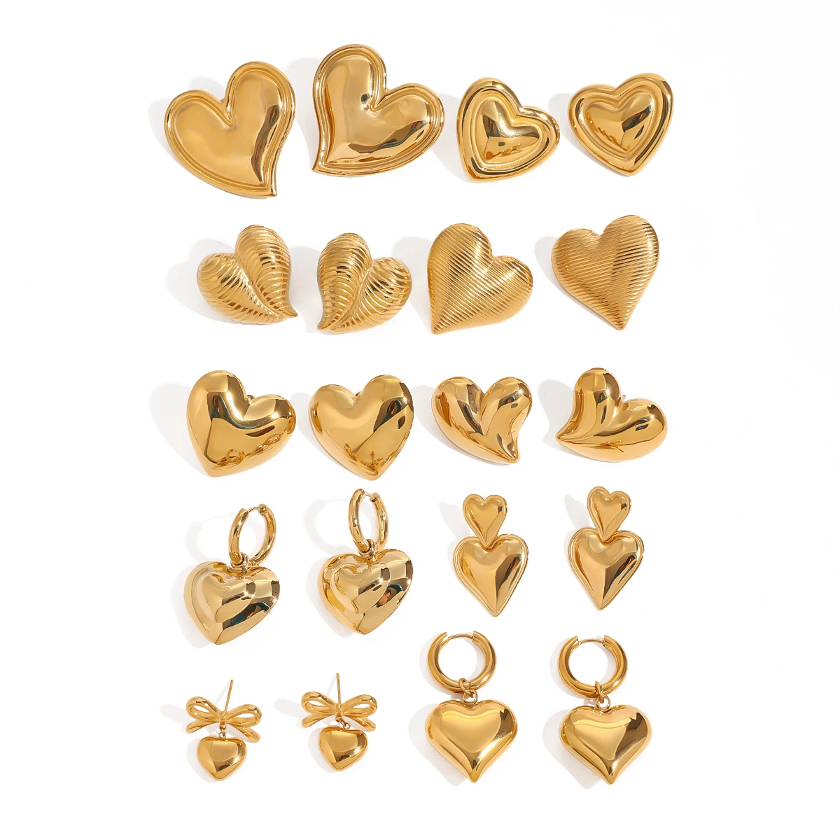 Stainless Steel Gold Heart Earrings Collection 6 Stainless Steel Gold Heart Earrings Collection - Image 6