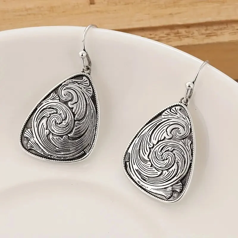 Vintage Silver Geometric Drop Earrings for Women 6 Vintage Silver Geometric Drop Earrings for Women - Image 6