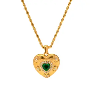 Heart Necklace with Cubic Zirconia in Stainless Steel