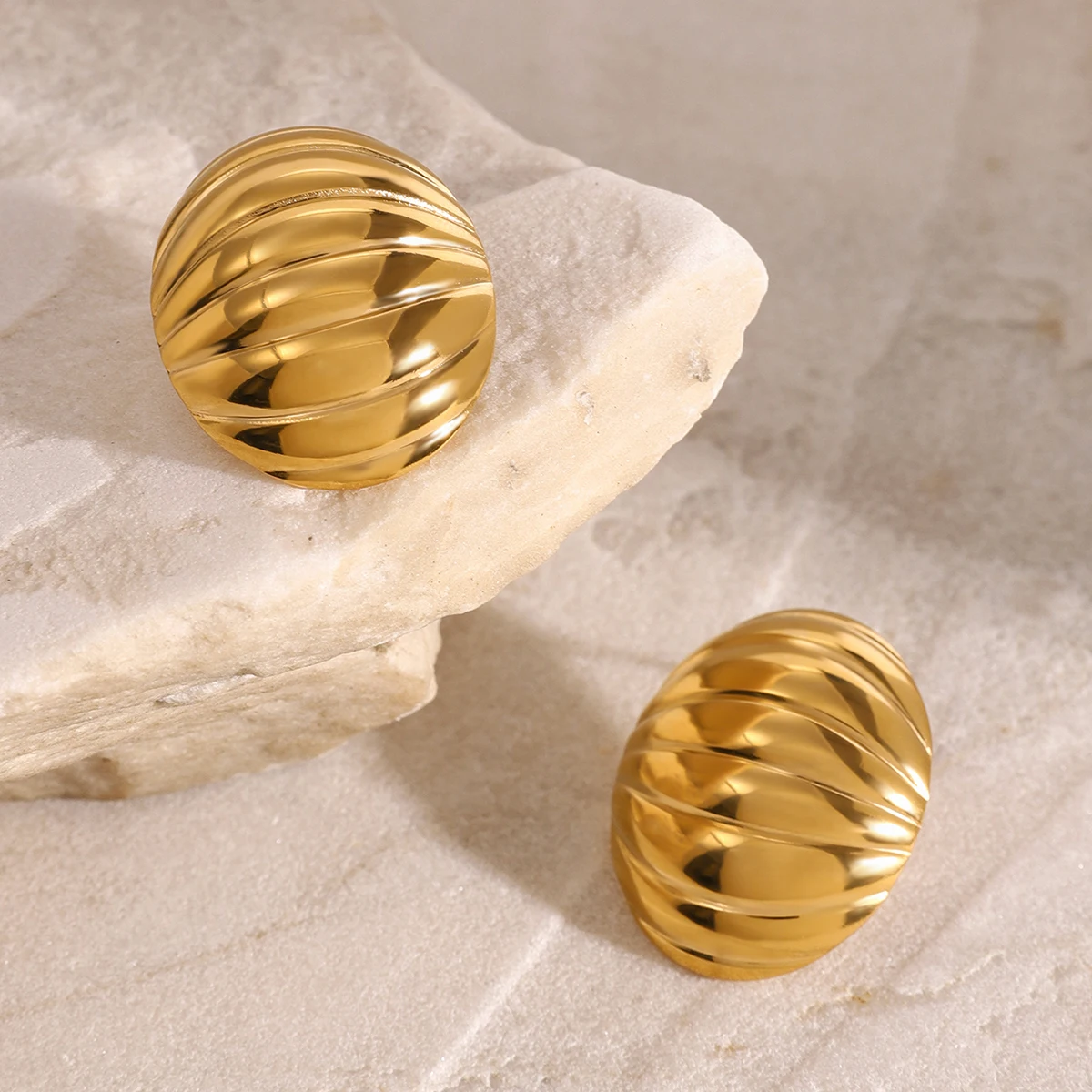Stainless Steel Gold-Tone Spherical Earrings 6 Stainless Steel Gold-Tone Spherical Earrings - Image 6