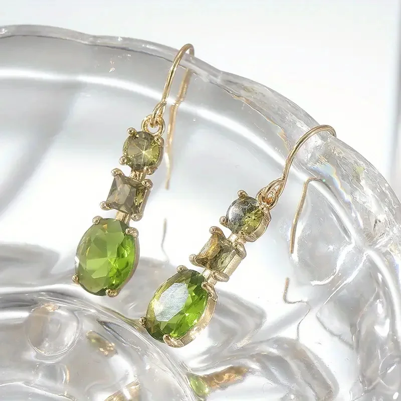 Gold Drop Earrings with Green Cubic Zirconia 6 Gold Drop Earrings with Green Cubic Zirconia - Image 6