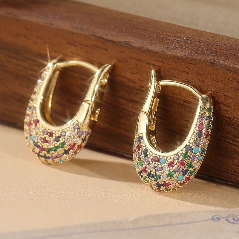 Gold Drop Earrings with Multicolored CZ Stones 2 Gold Drop Earrings with Multicolored CZ Stones - Image 2