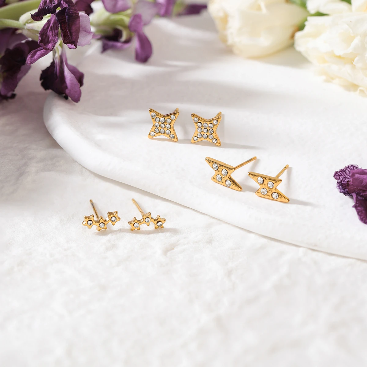 Gold-Tone Stainless Steel Earring Set for Women 6 Gold-Tone Stainless Steel Earring Set for Women - Image 6