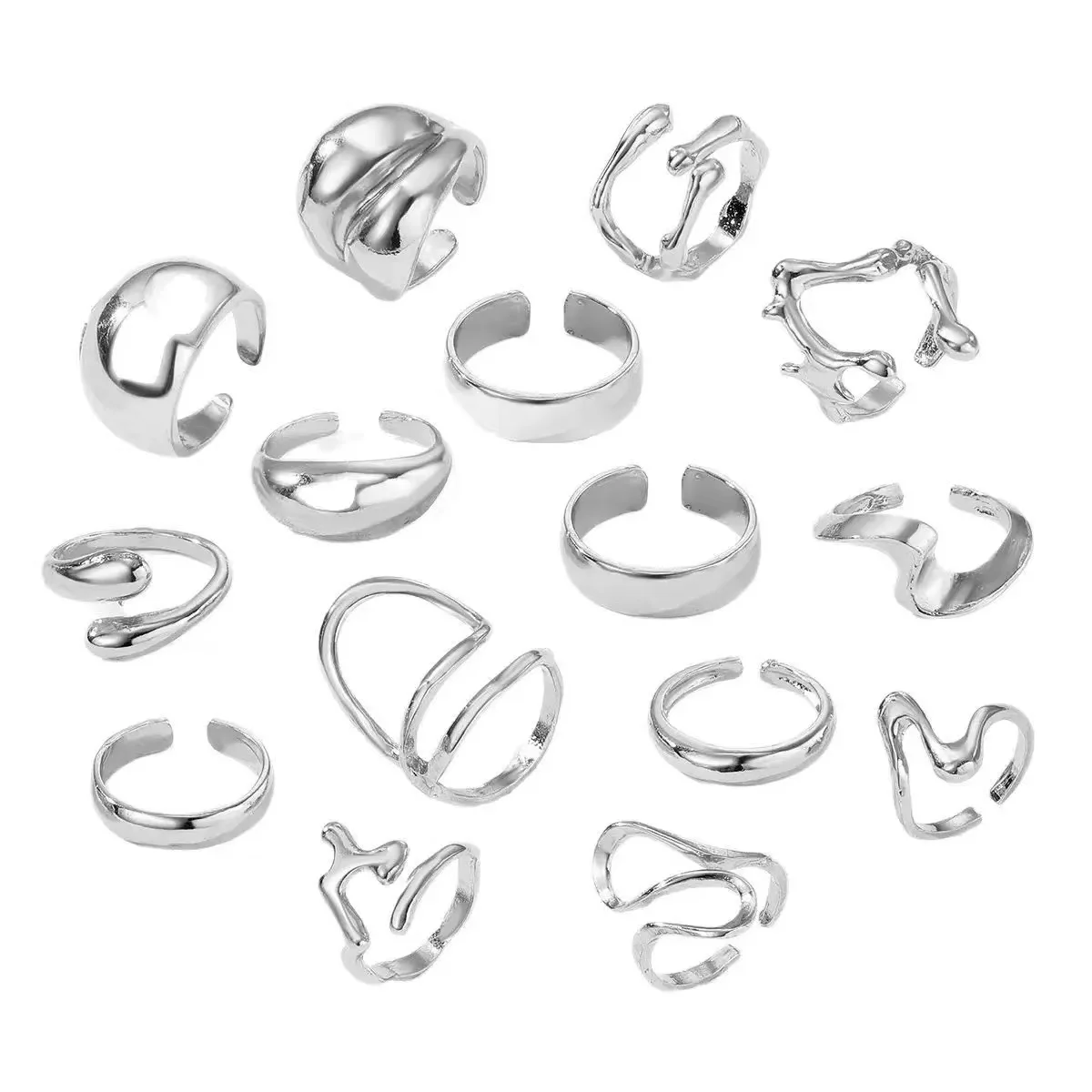 Set of 15 Punk Silver Landscape Rings 6 Set of 15 Punk Silver Landscape Rings - Image 6