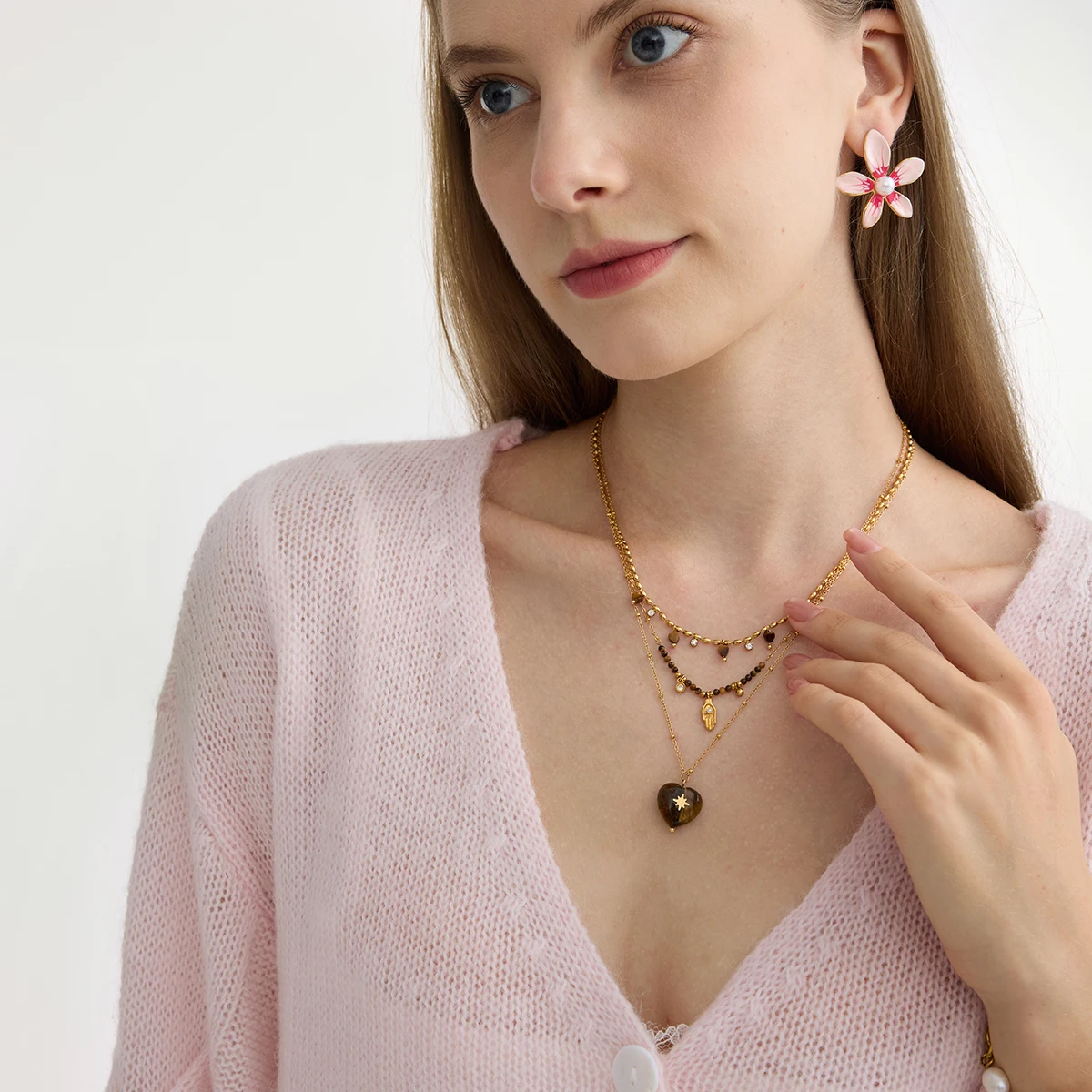 Stainless Steel Heart Tiger Eye Necklace 4 Stainless Steel Heart Tiger Eye Necklace - Image 4